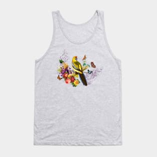 Yellow Parrot standing on tree with butterflies roses French ornaments Tank Top